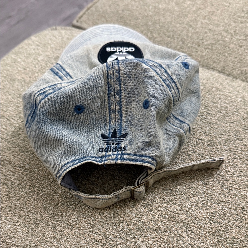 adidas Light Blue Denim Trefoil Patch Baseball Cap - Picture 4 of 11